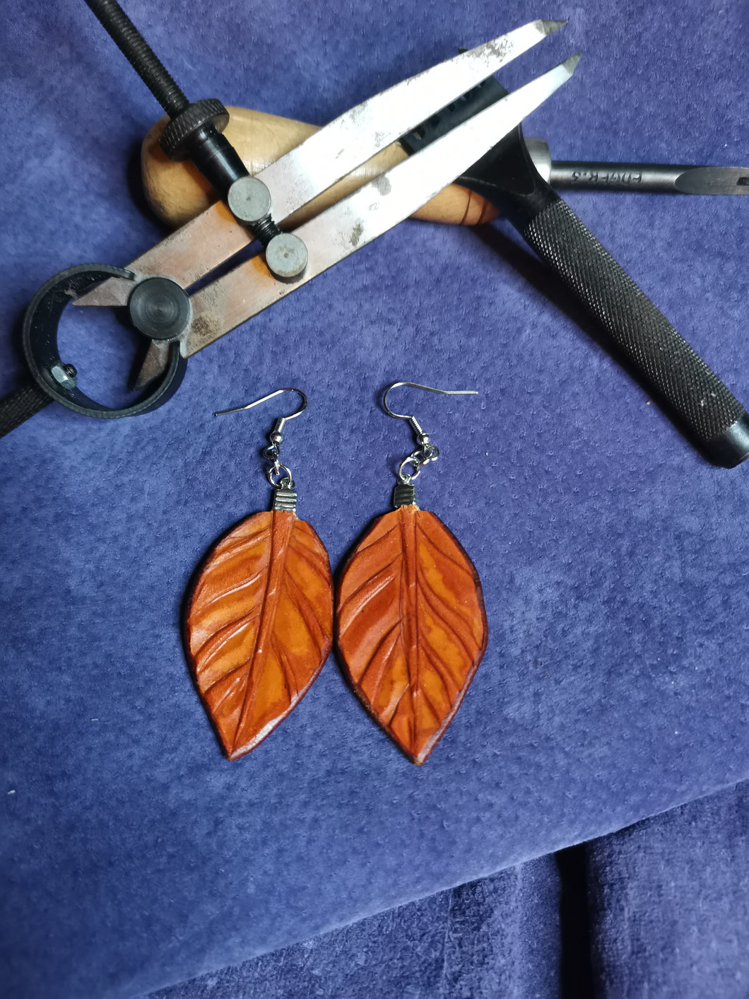 Light Tan Leather Leaf earrings